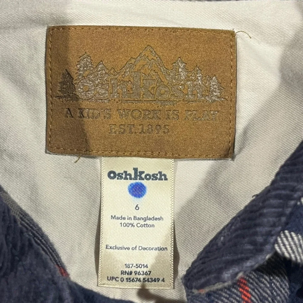 OshKosh B'gosh Work Is Play Boys 6 Plaid Flannel Shirt Long Sleeve‎ Button Up